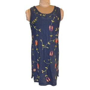 Carolina Blues Vintage Denim Dress Sz 8 Embroidered Butterflies 100% Cotton